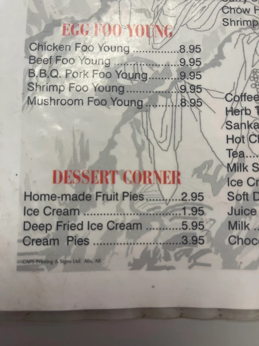 Menu, Alix-Gator Inn