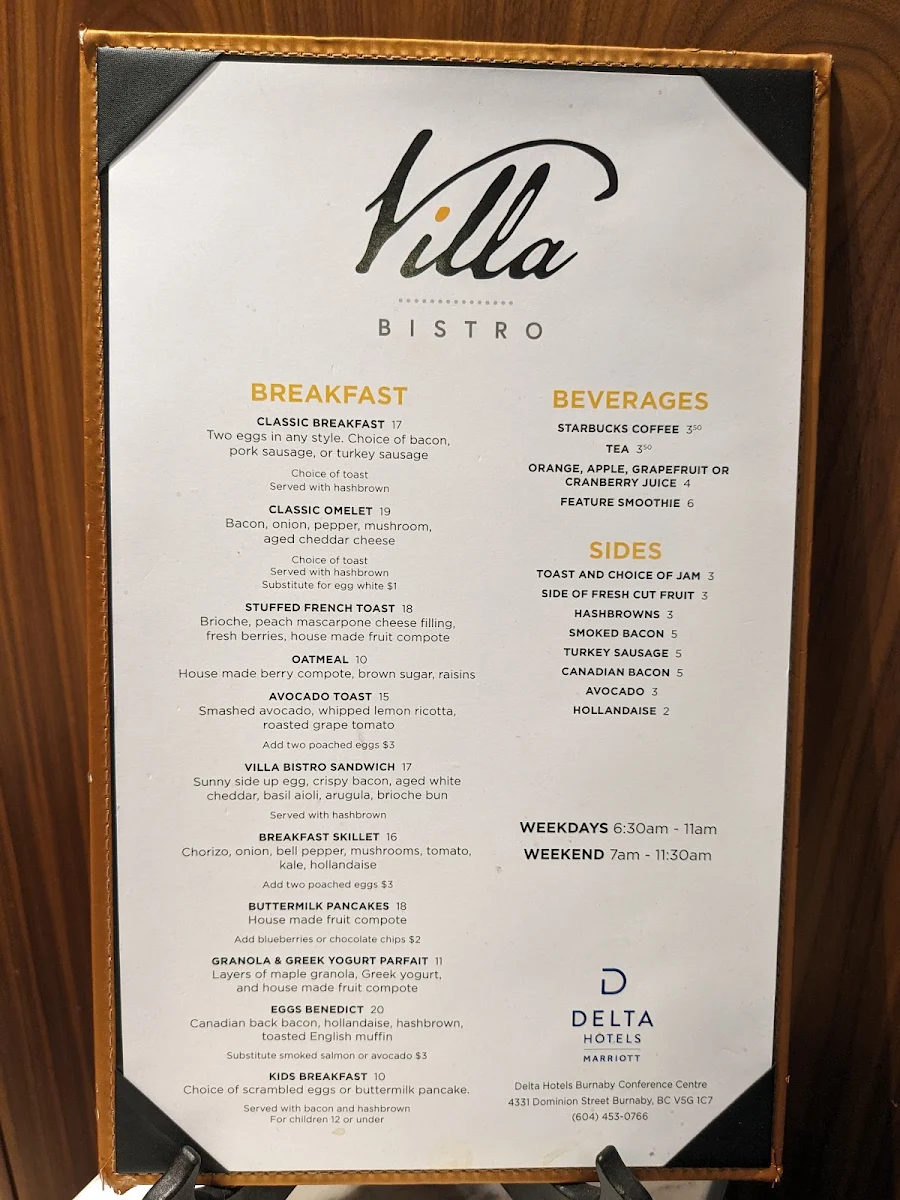 Menu, Villa Bistro