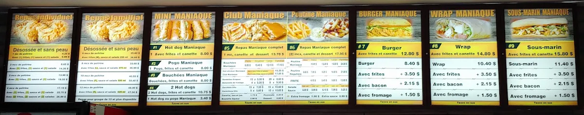Menu, Poulet Frit Maniaque