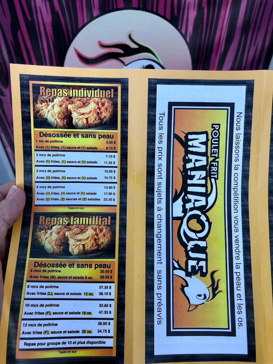 Menu, Poulet Frit Maniaque