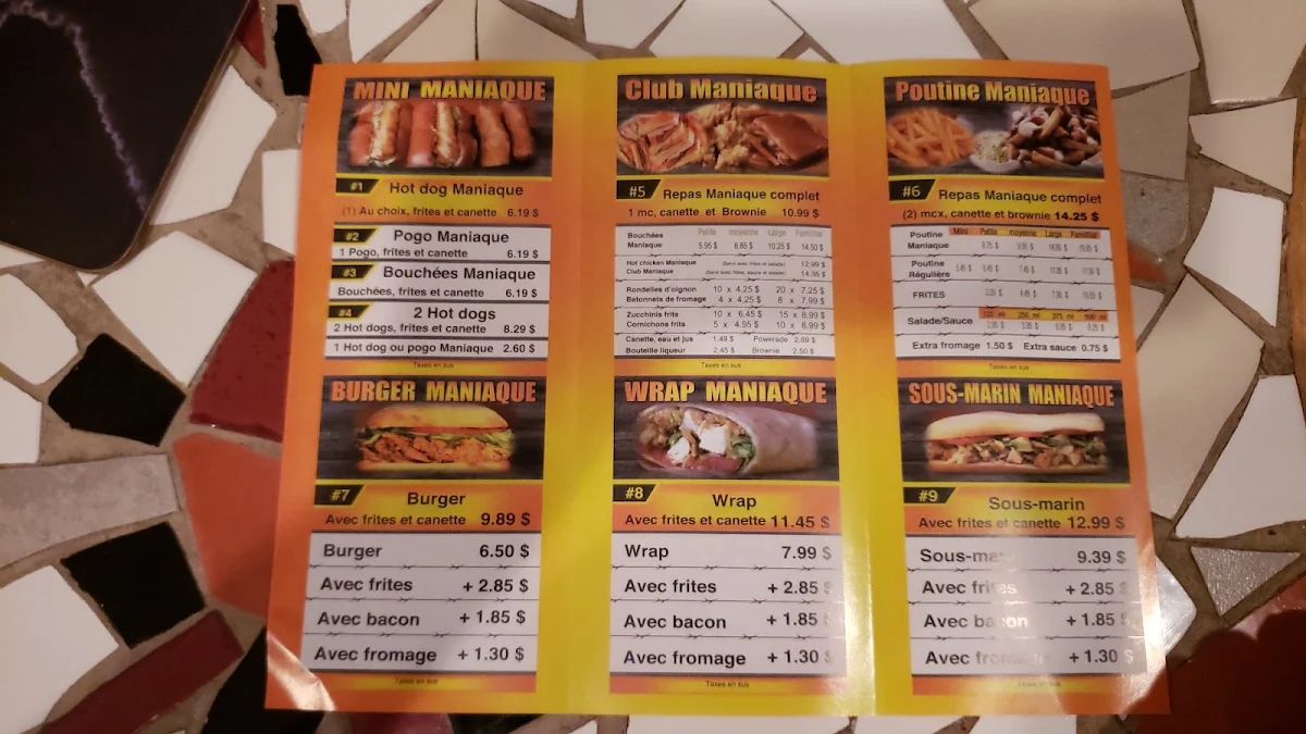 Menu, Poulet Frit Maniaque