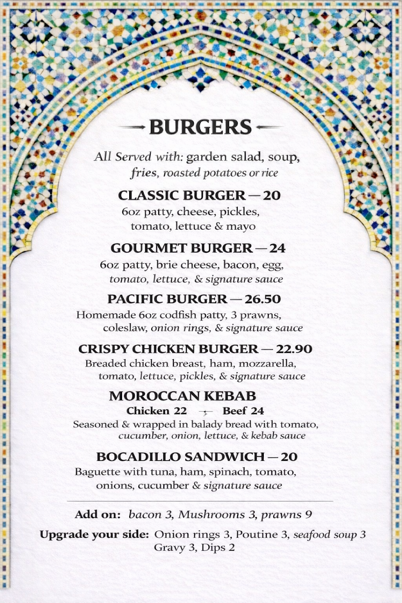 Menu, Casablanca on Main
