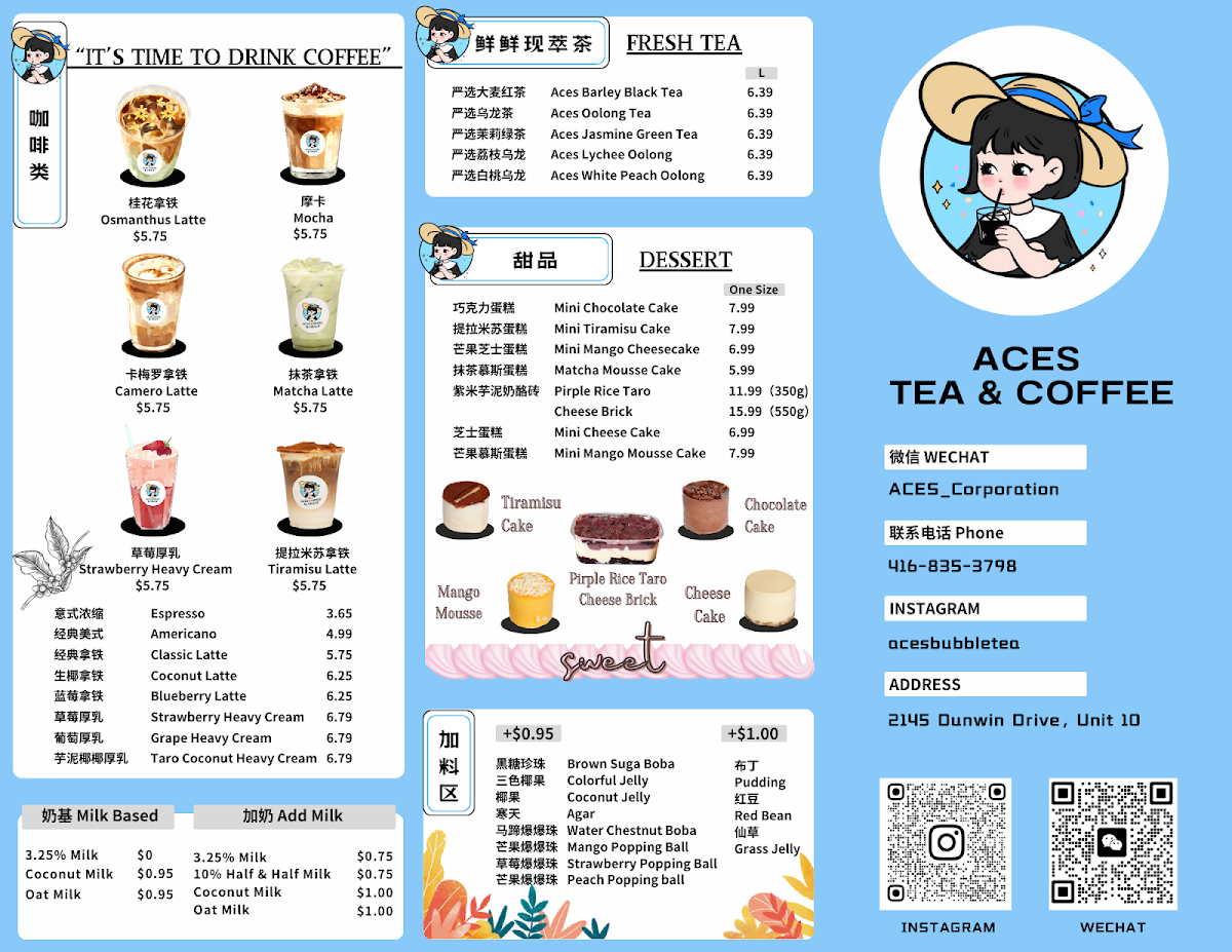 Menu, Aces Tea Shop