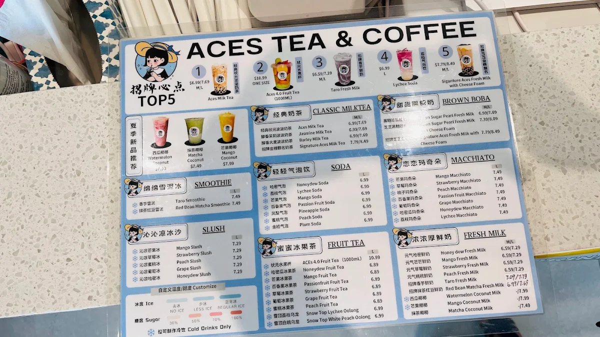Menu, Aces Tea Shop