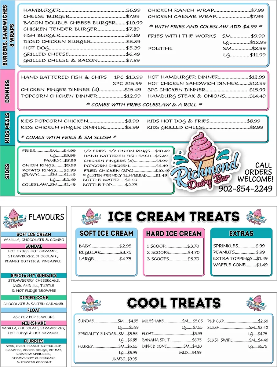 Menu, Richmond Dairy Bar
