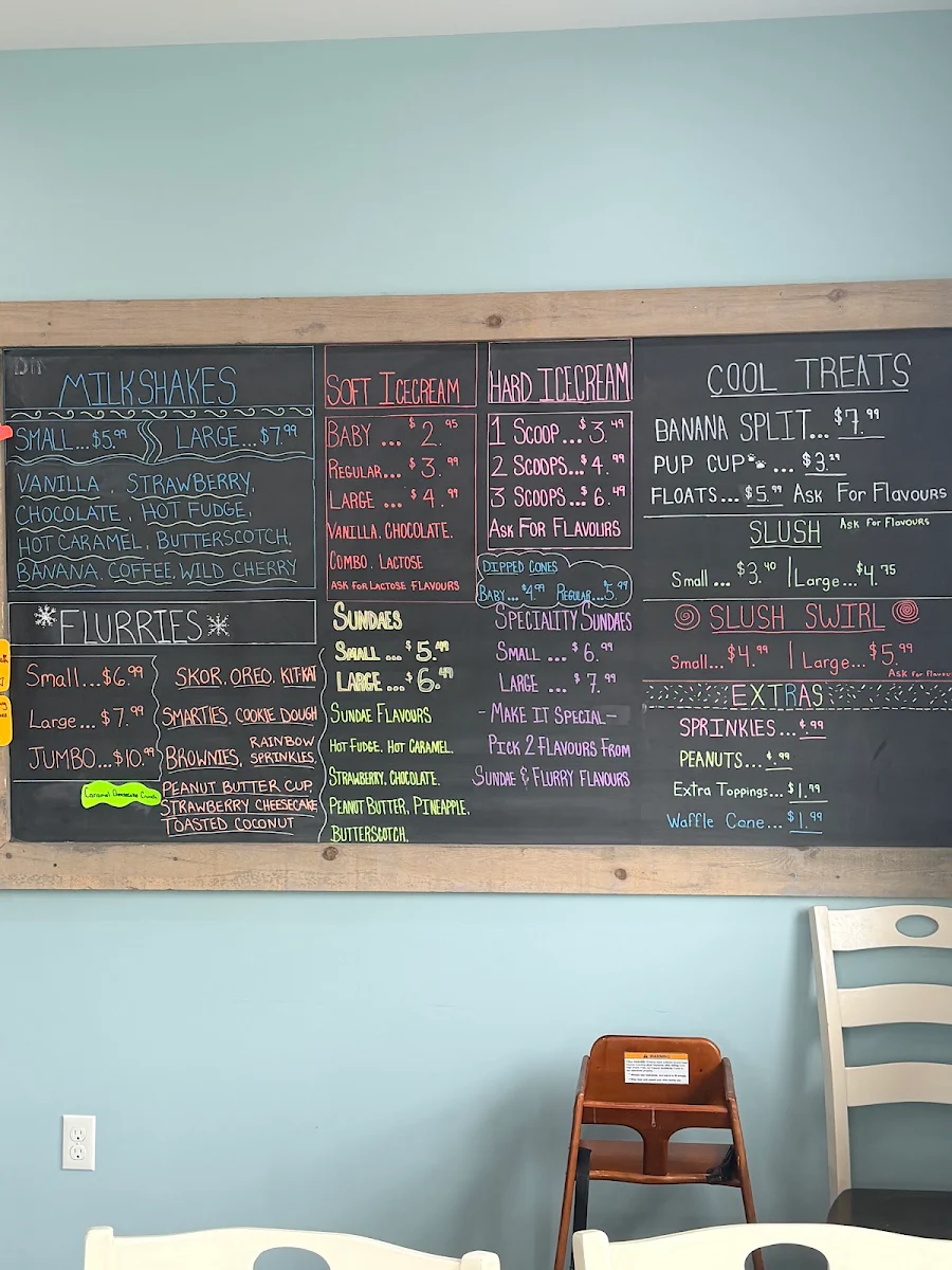 Menu, Richmond Dairy Bar