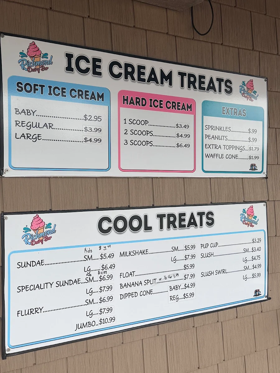 Menu, Richmond Dairy Bar