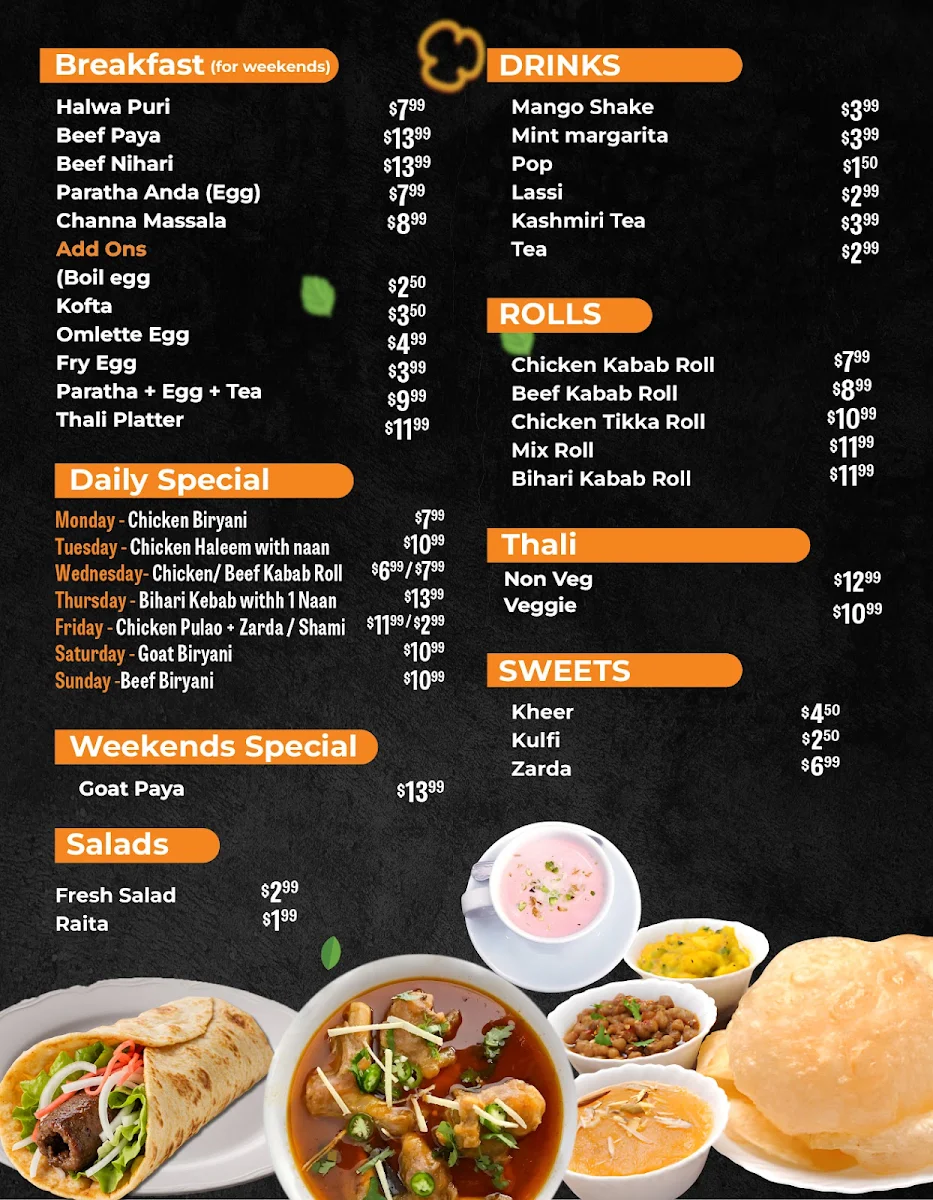 Menu, Lahori Xpress