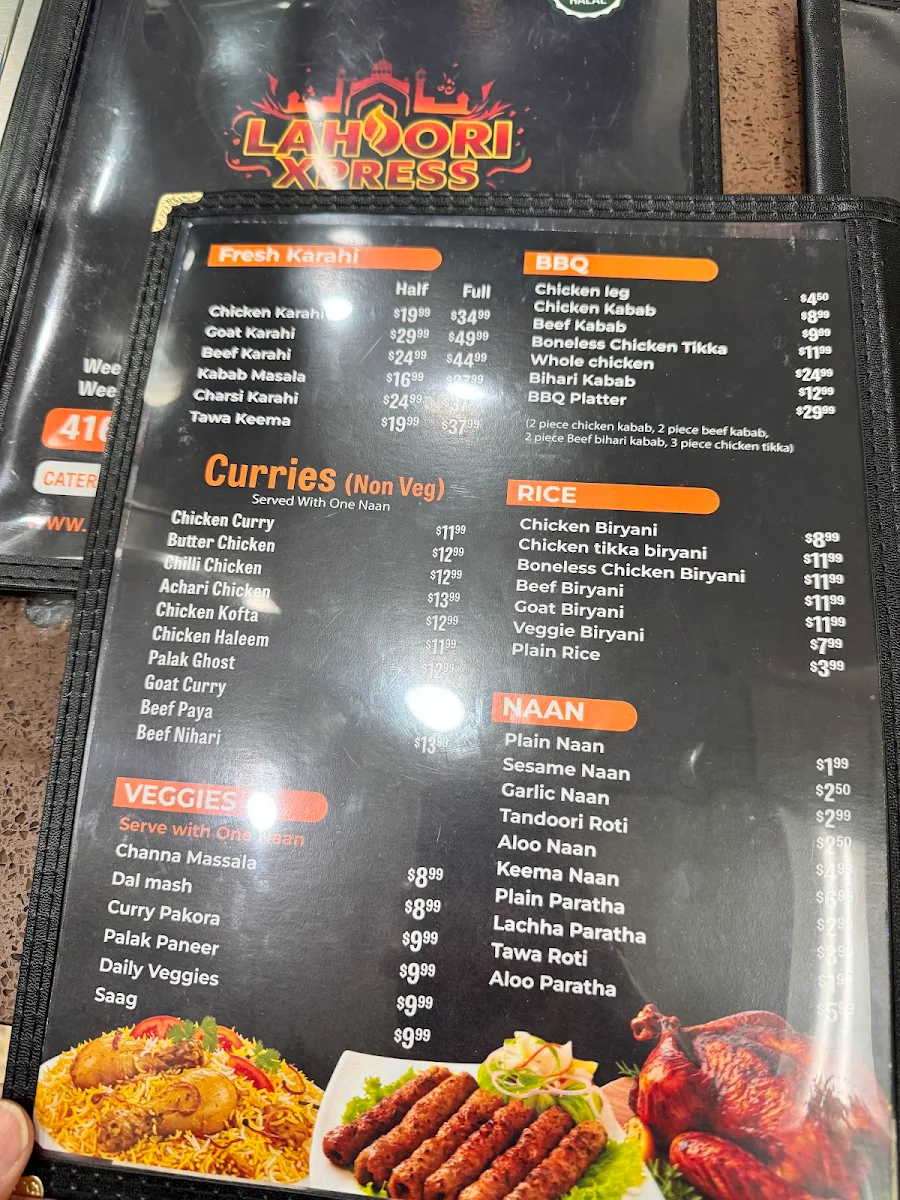 Menu, Lahori Xpress