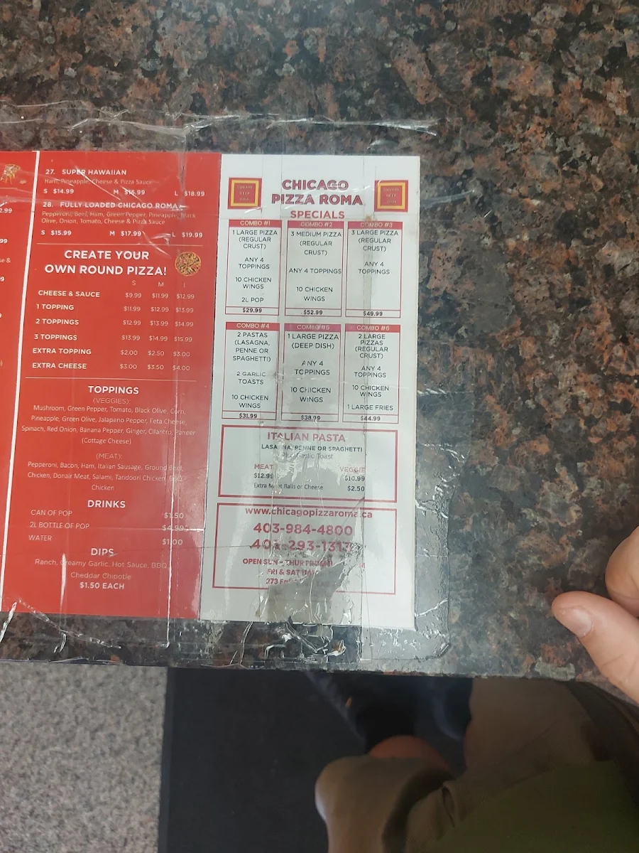 Menu, Chicago Pizza - Deep Dish - Northeast Calgary