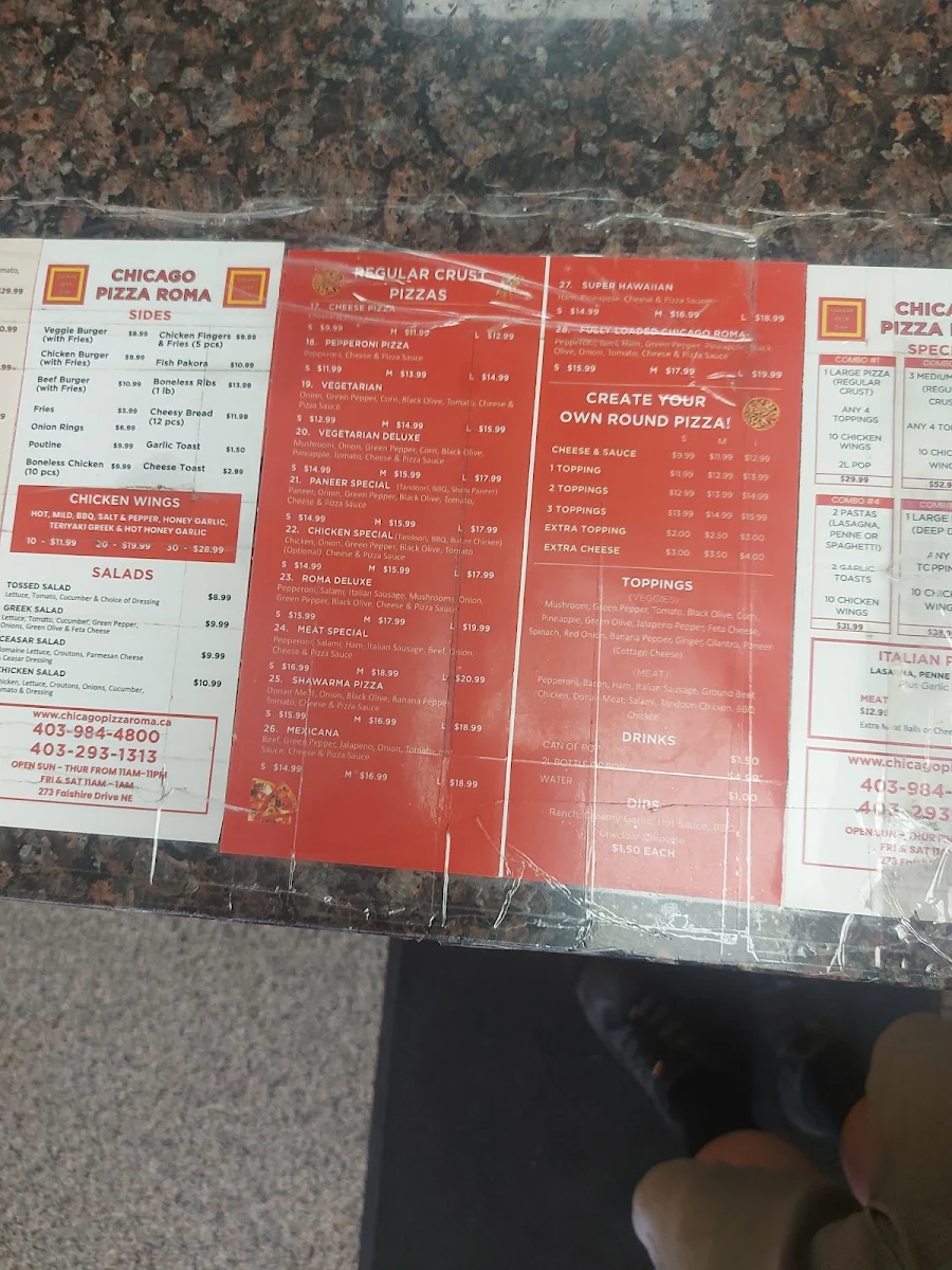 Menu, Chicago Pizza - Deep Dish - Northeast Calgary