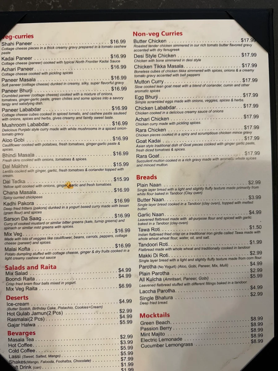 Menu, Tandoori Master