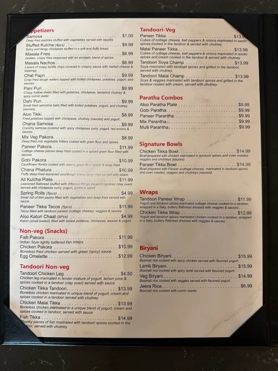 Menu, Tandoori Master