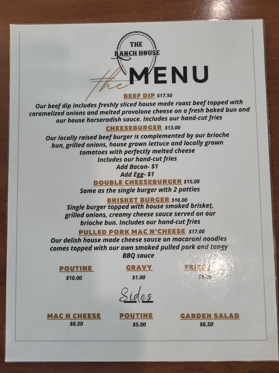 Menu, The Ranch House
