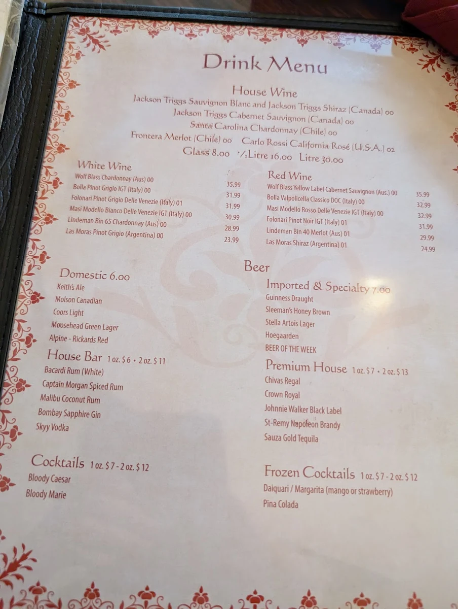 Menu, Taj Mahal
