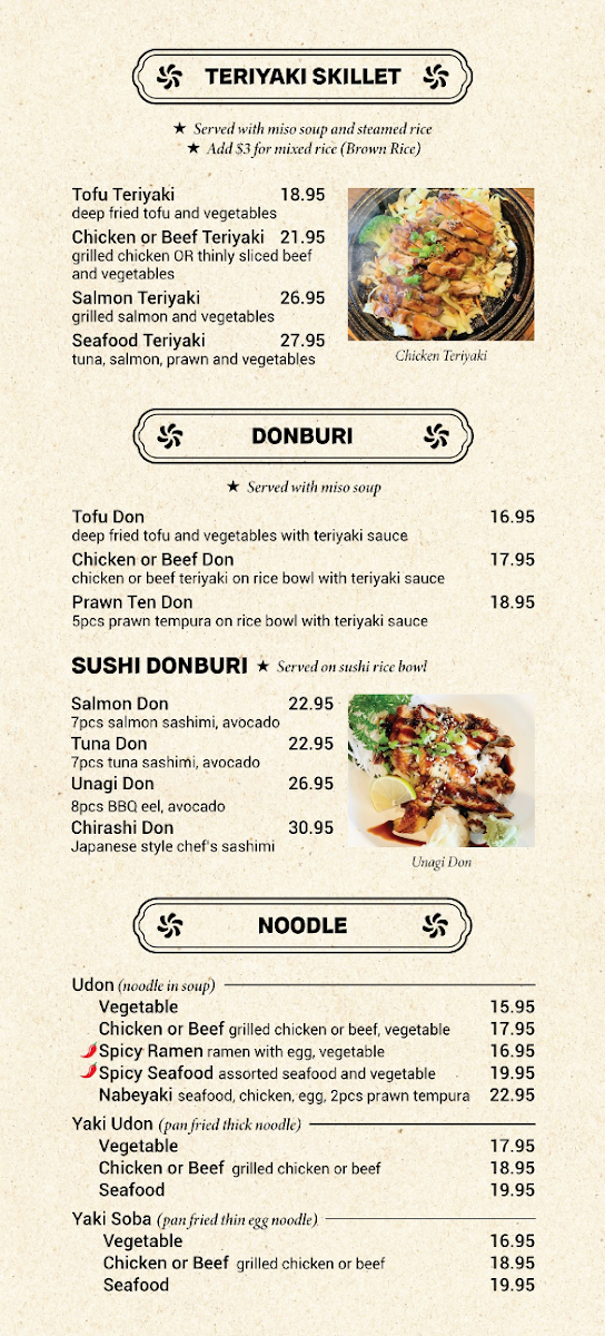 Menu, Sushi Wara