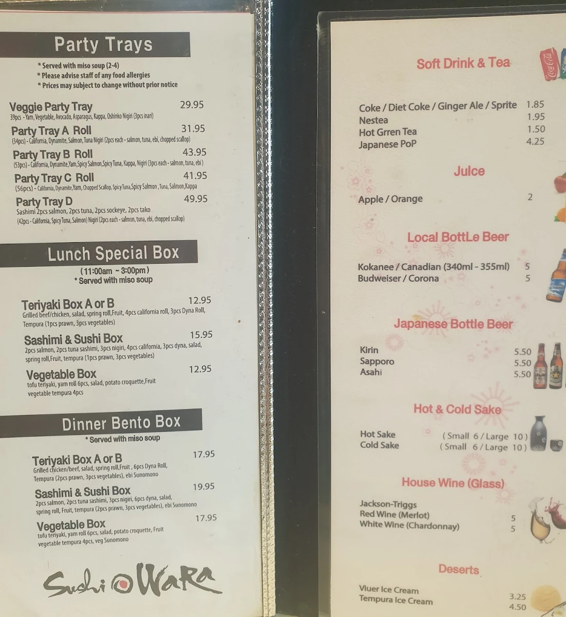 Menu, Sushi Wara