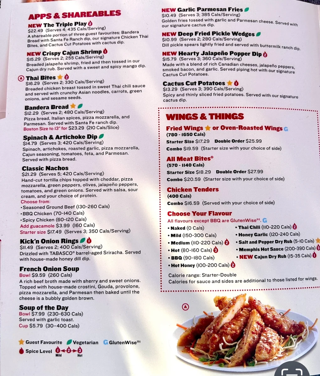 Menu, Boston Pizza