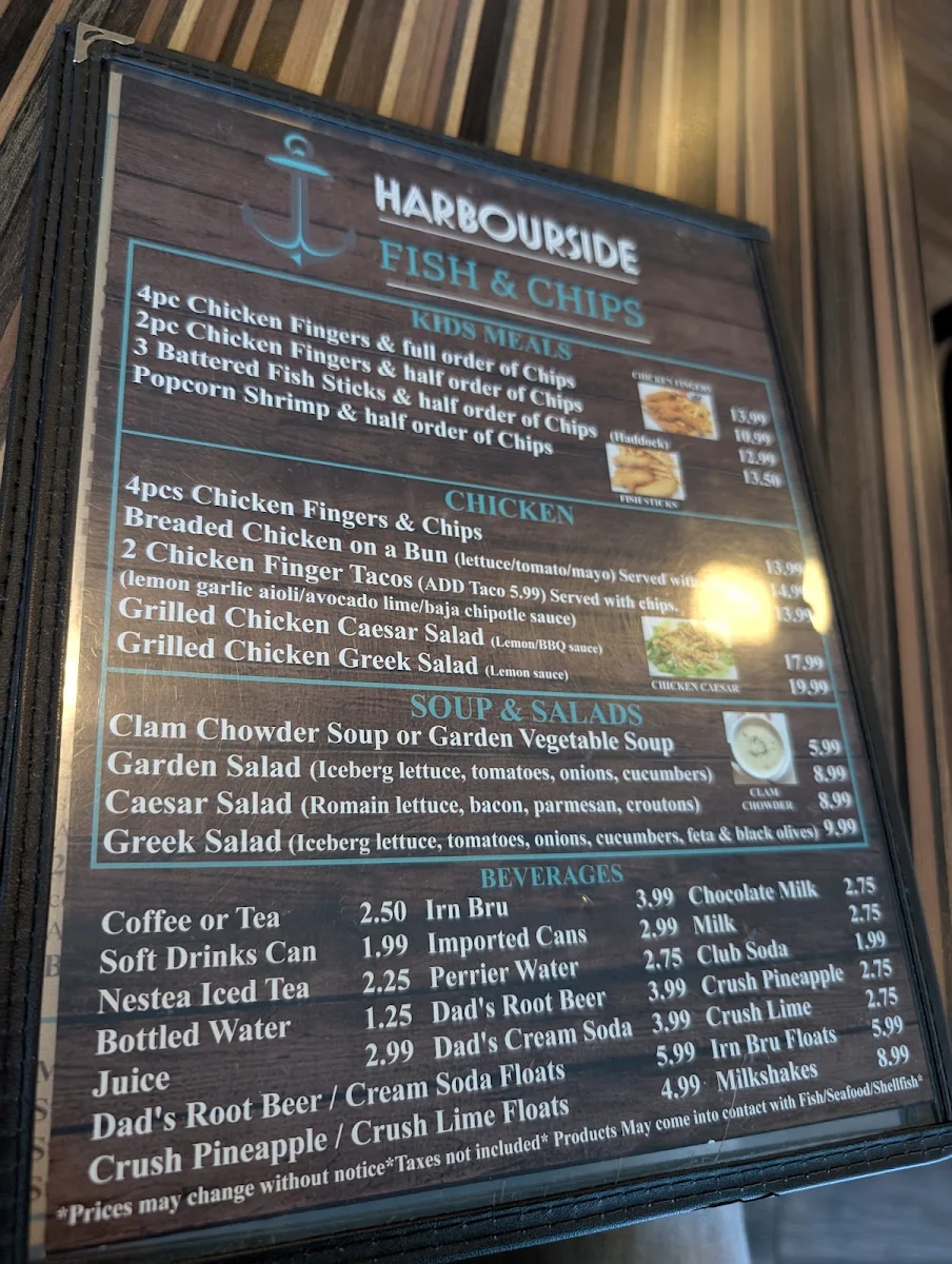 Menu, Harbourside Fish And Chips