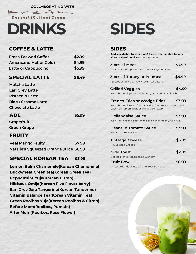 Menu, Eggs Morning Brunch