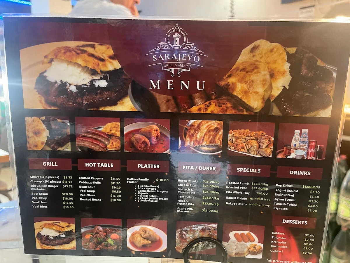 Menu, Sarajevo Grill & Meat