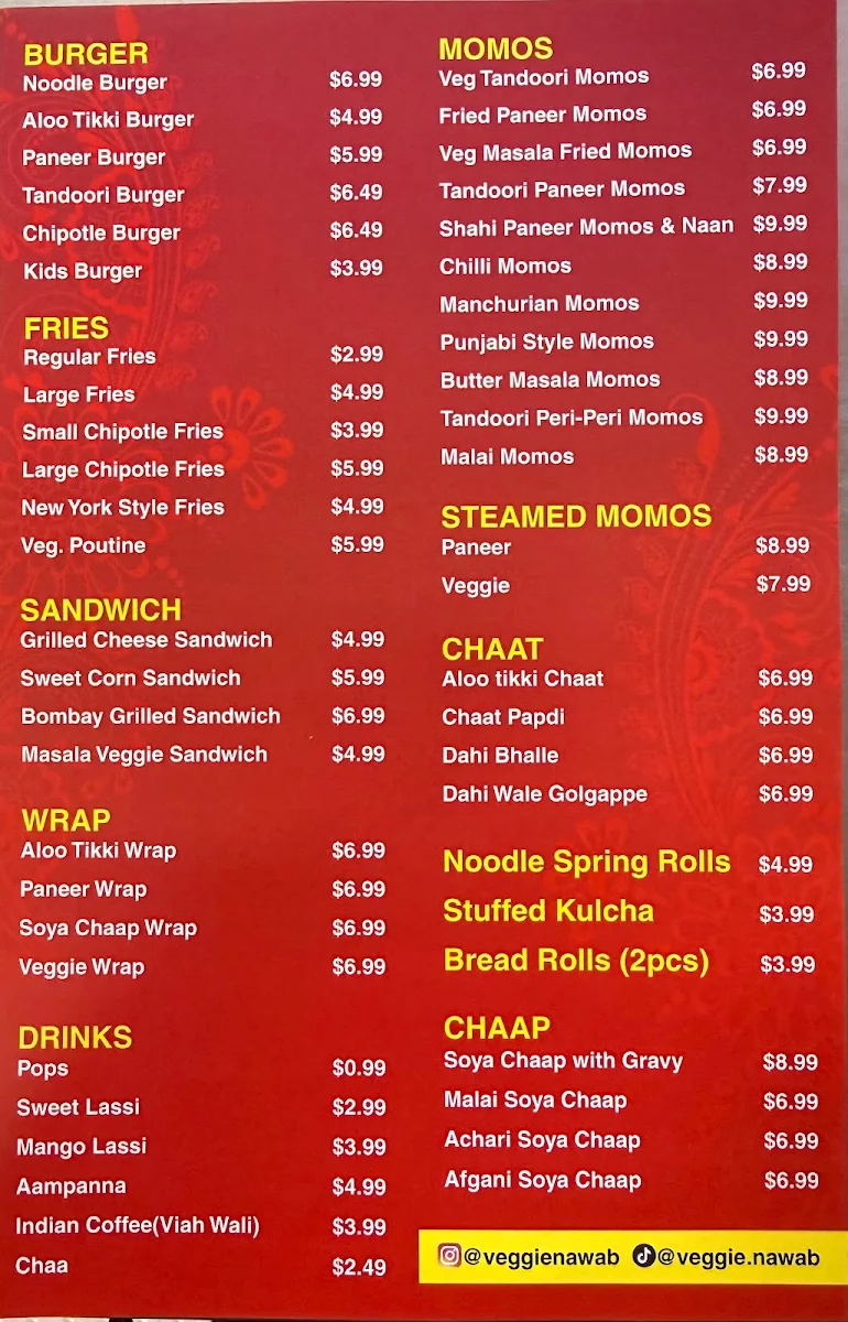 Menu, Veggie Nawab