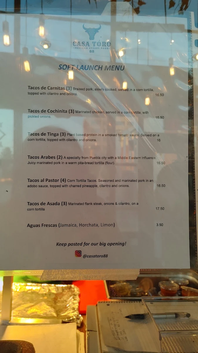Menu, Casa Toro 88