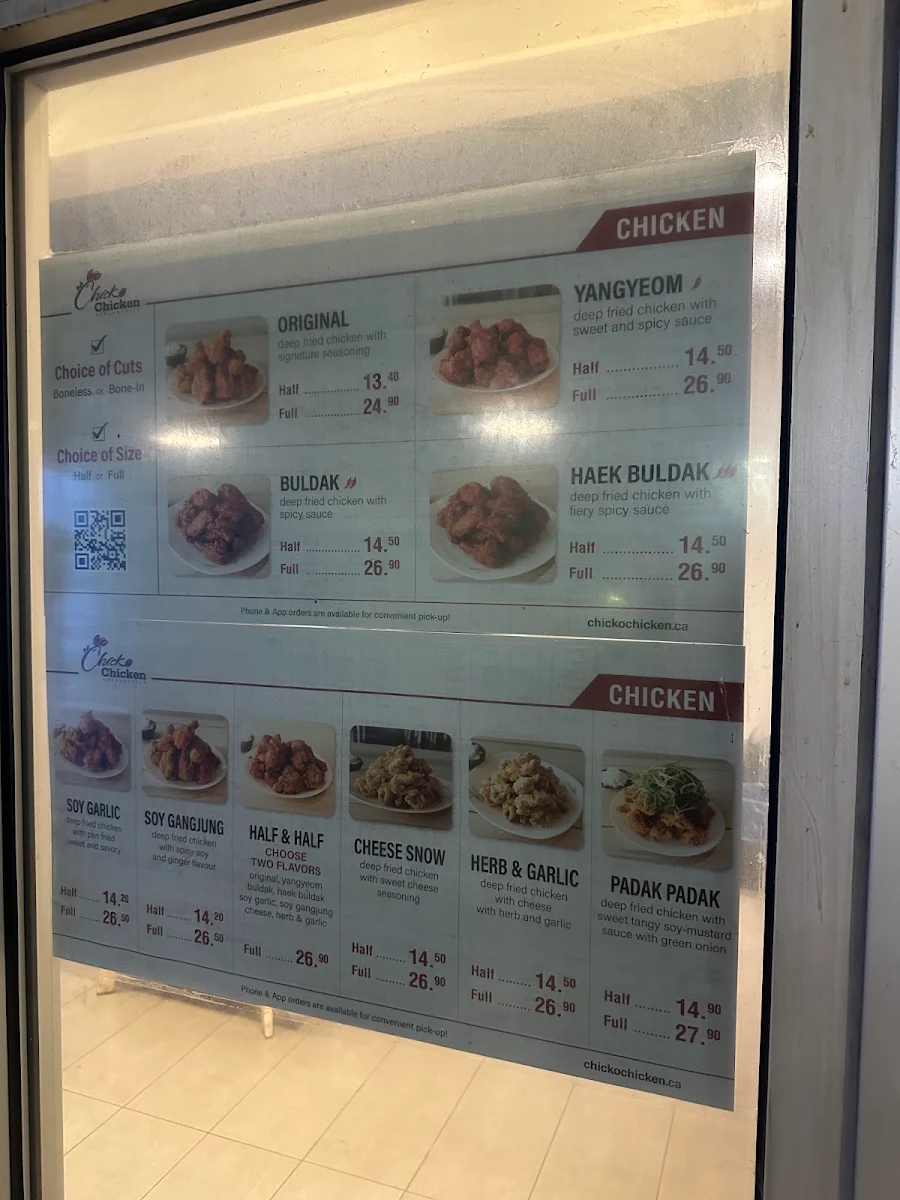 Menu, Chicko Chicken New Westminster Skytrain