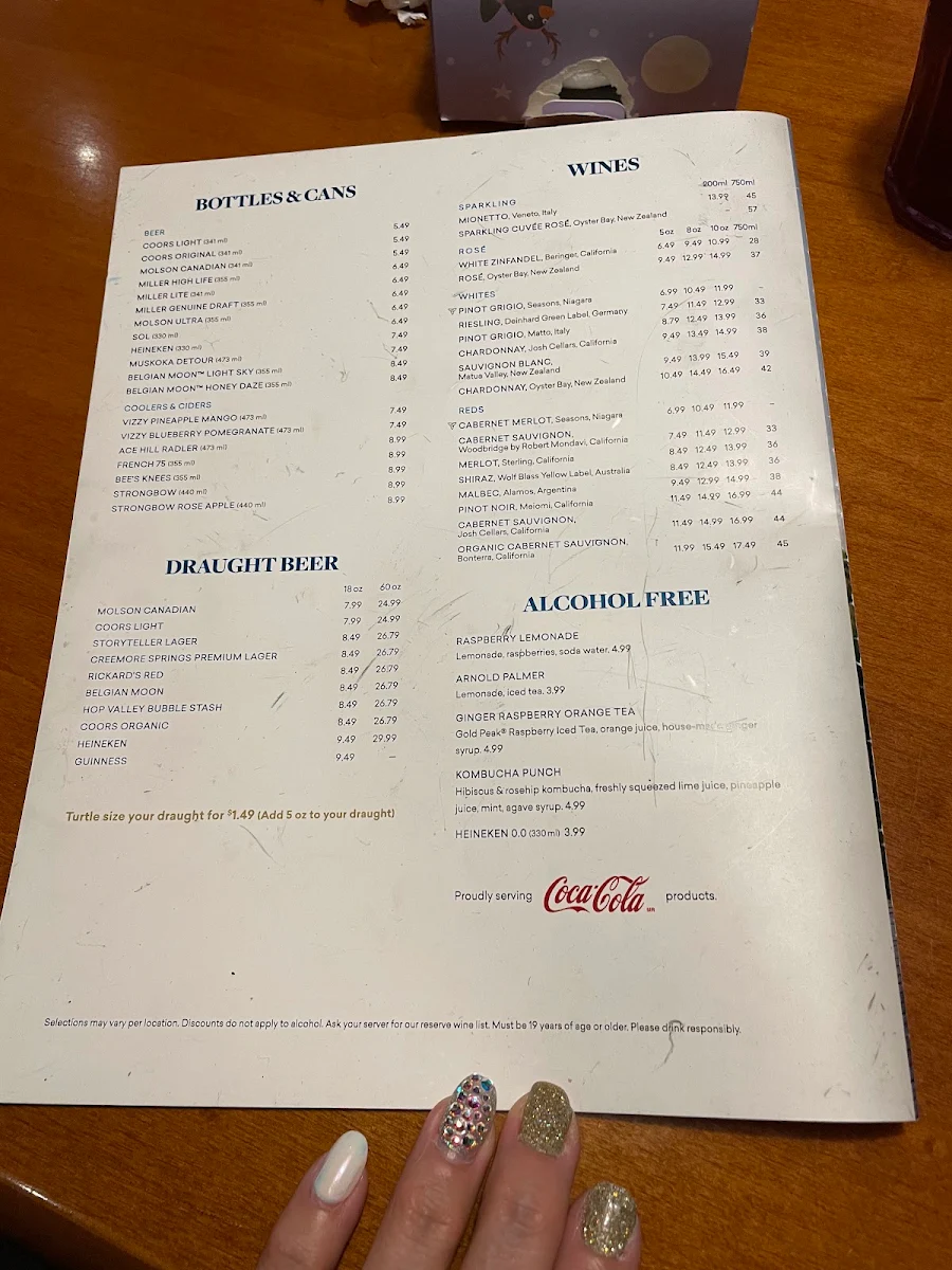 Menu, Turtle Jack's Upper James