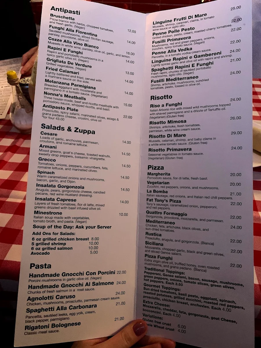 Menu, Uncle Tony's