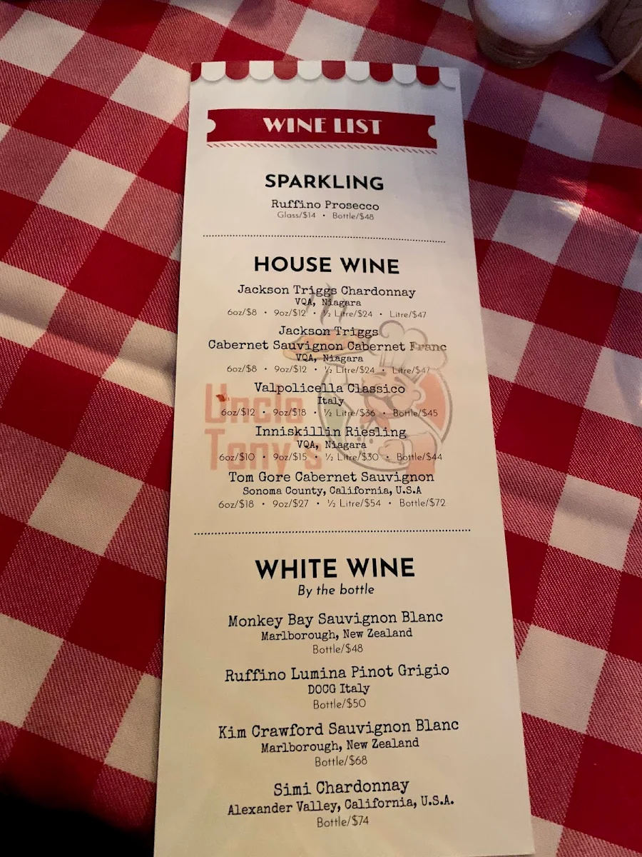 Menu, Uncle Tony's
