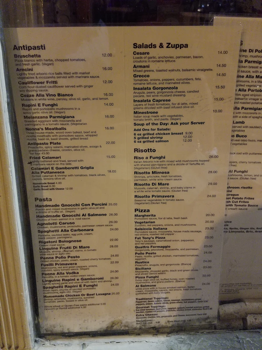 Menu, Uncle Tony's