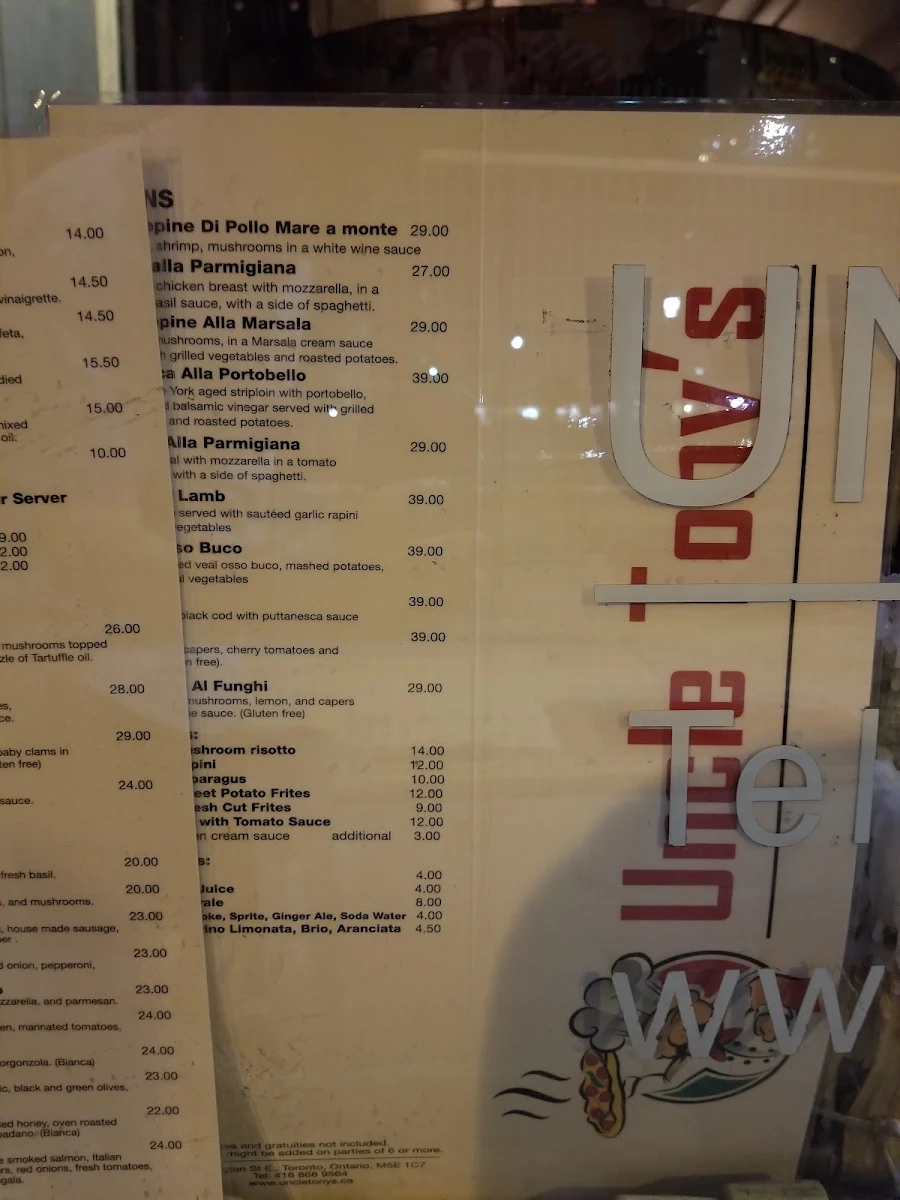 Menu, Uncle Tony's