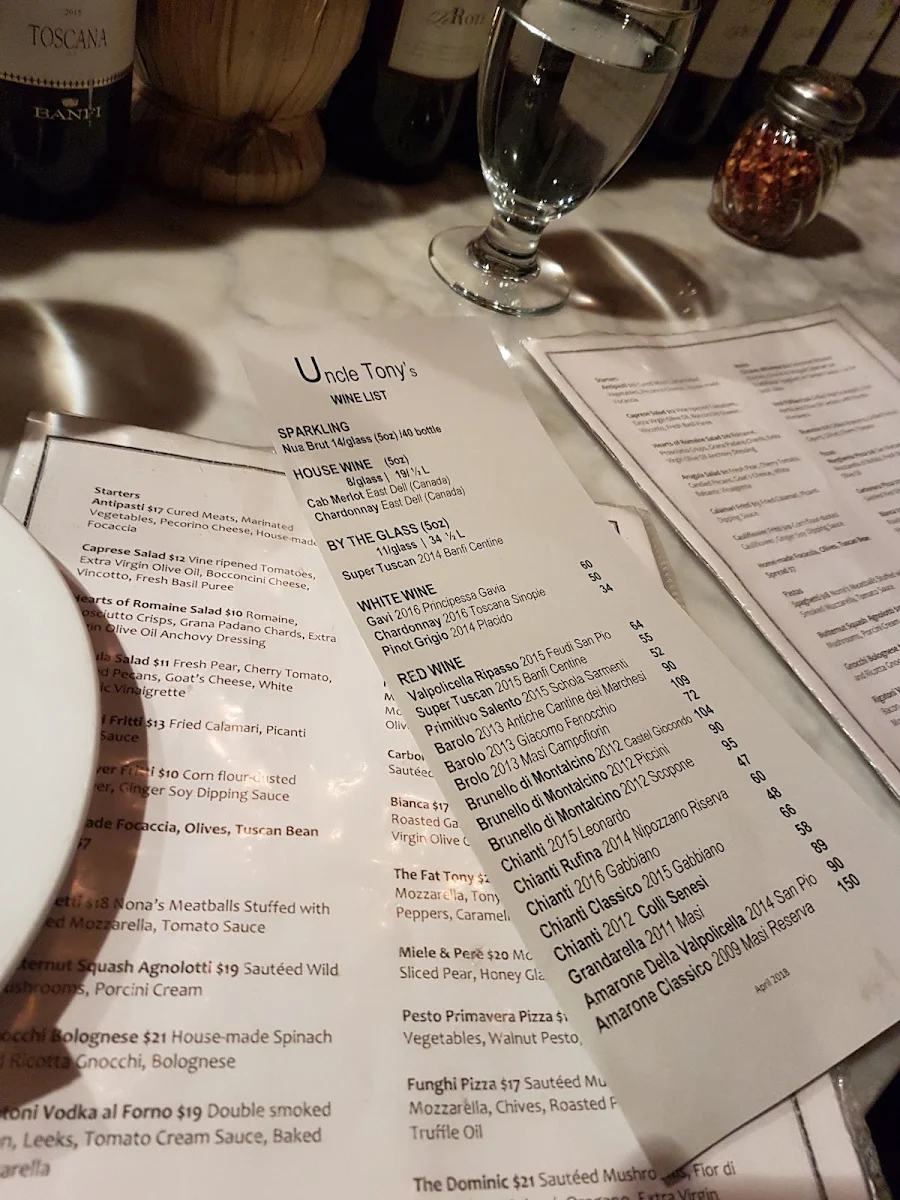 Menu, Uncle Tony's