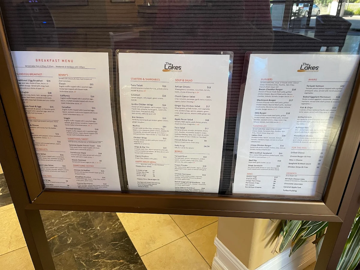 Menu, Lakes Restaurant