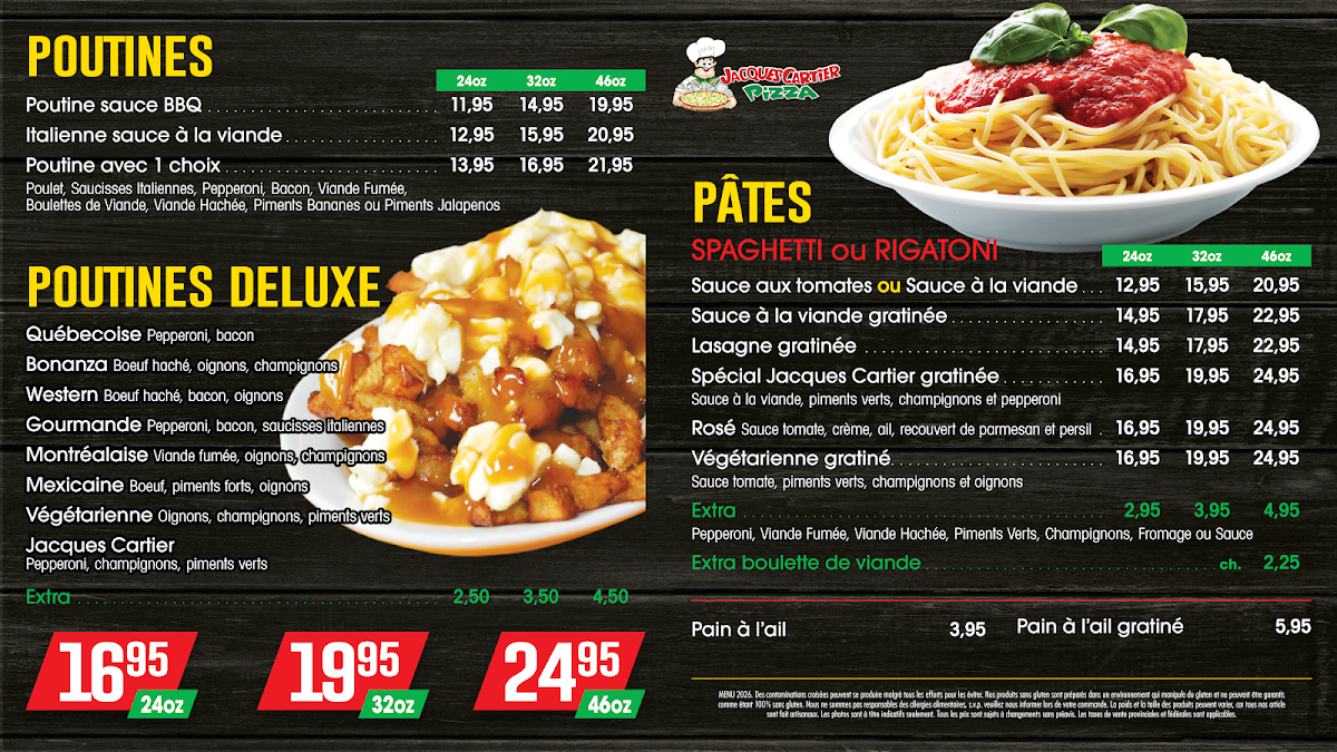 Menu, Jacques Cartier Pizza - Longueuil