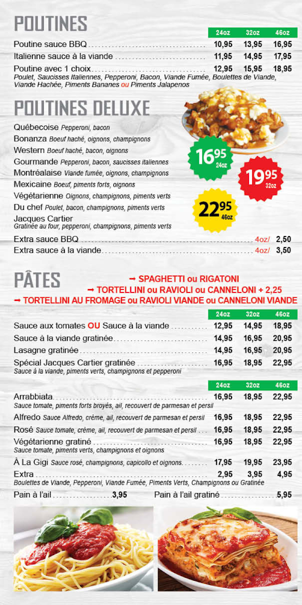 Menu, Jacques Cartier Pizza - Longueuil