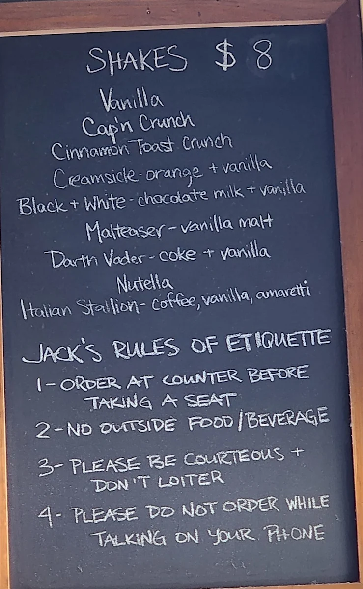 Menu, Jack's Burger Shack