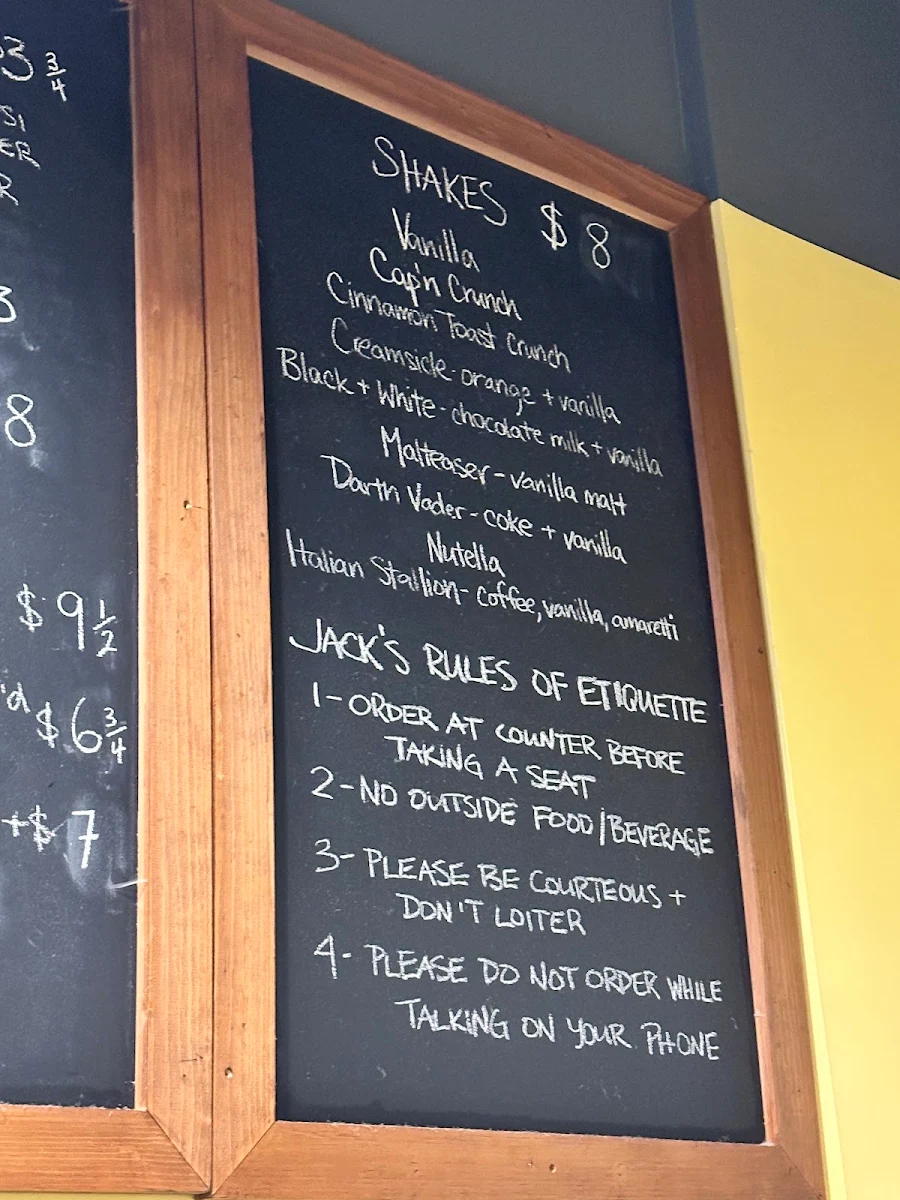 Menu, Jack's Burger Shack