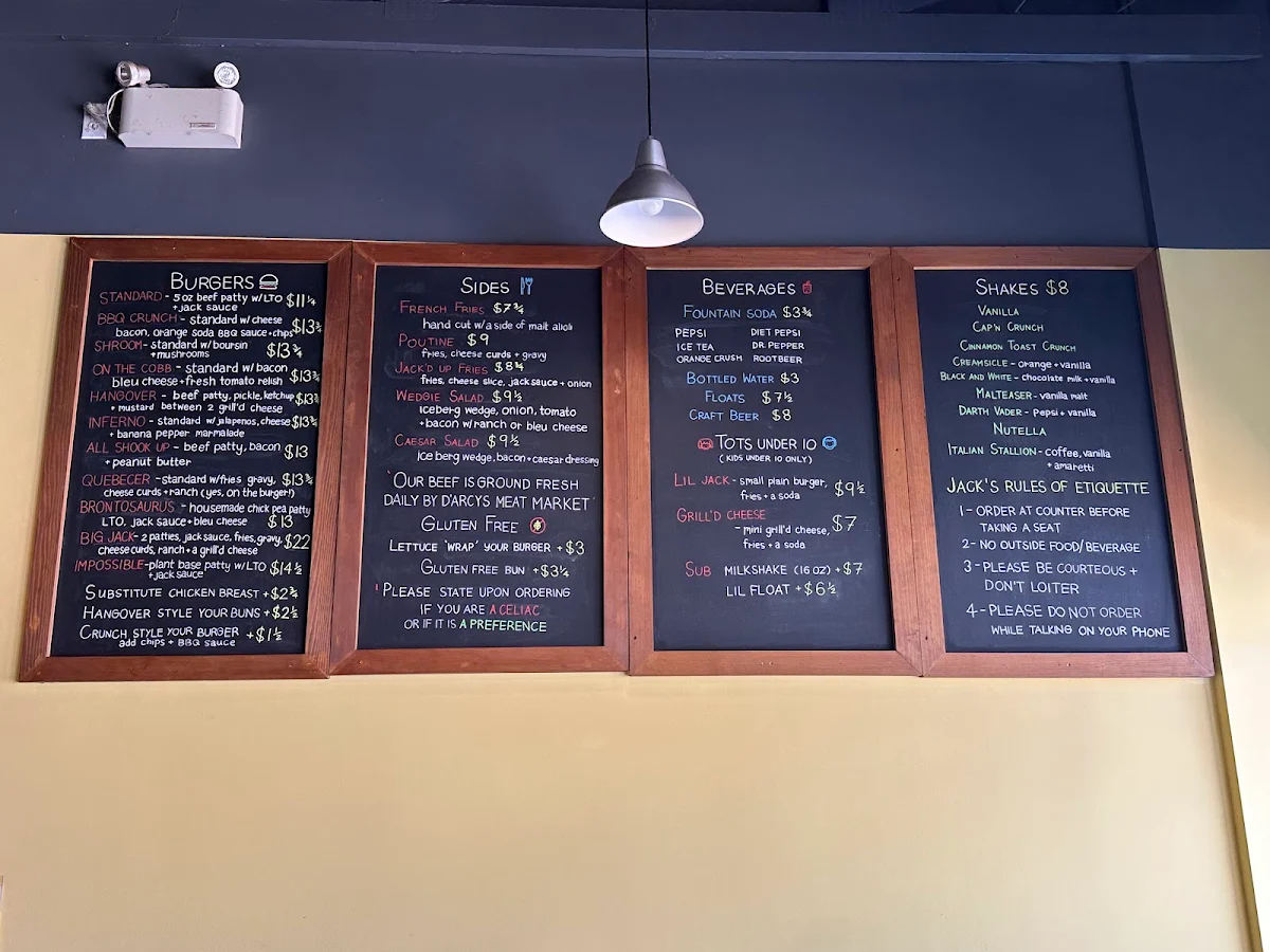 Menu, Jack's Burger Shack