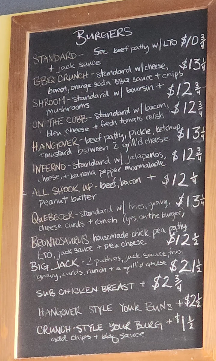 Menu, Jack's Burger Shack