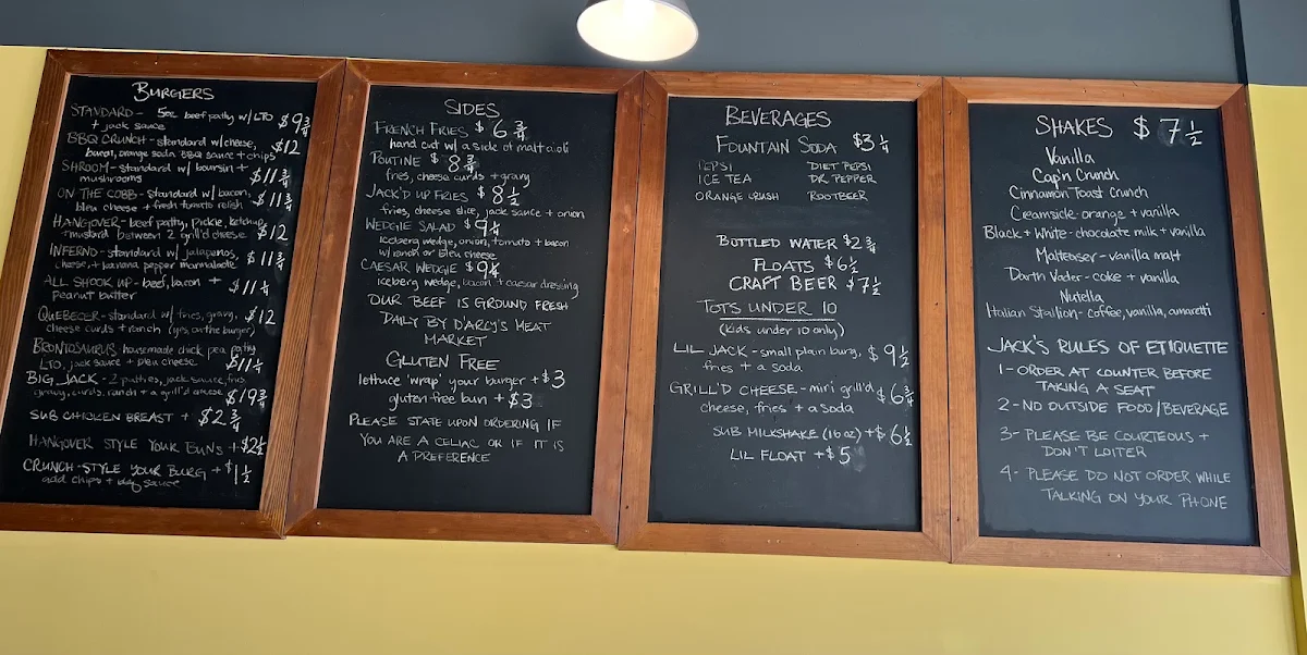Menu, Jack's Burger Shack