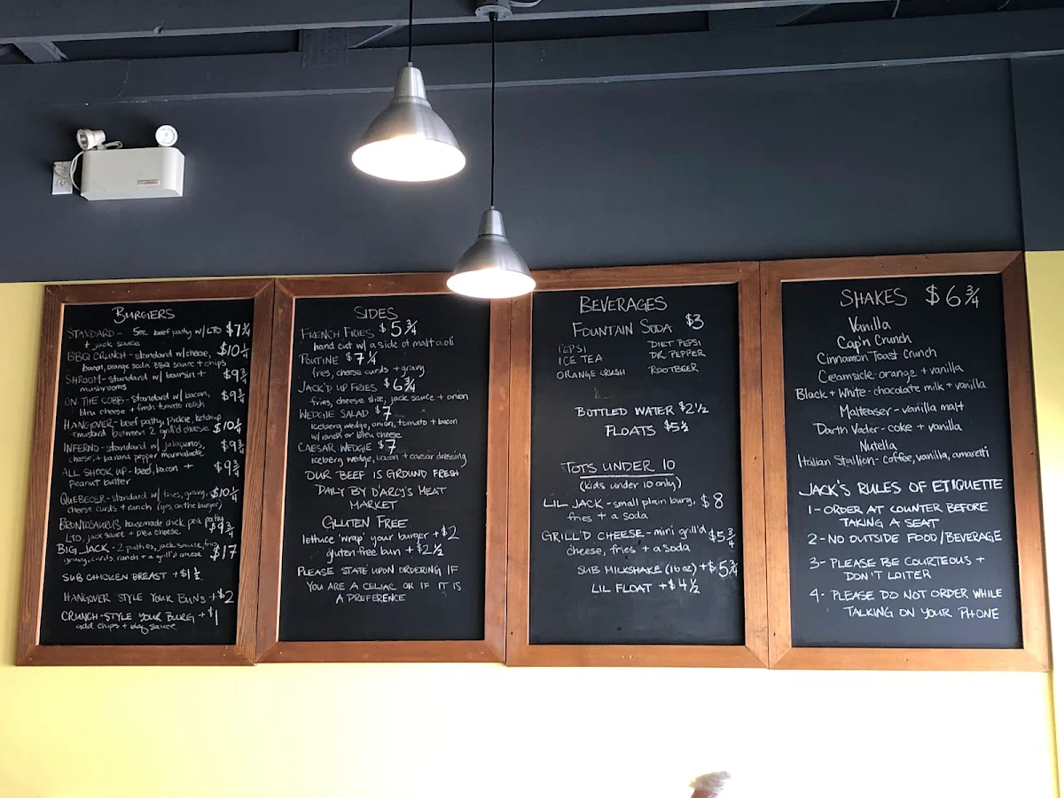 Menu, Jack's Burger Shack