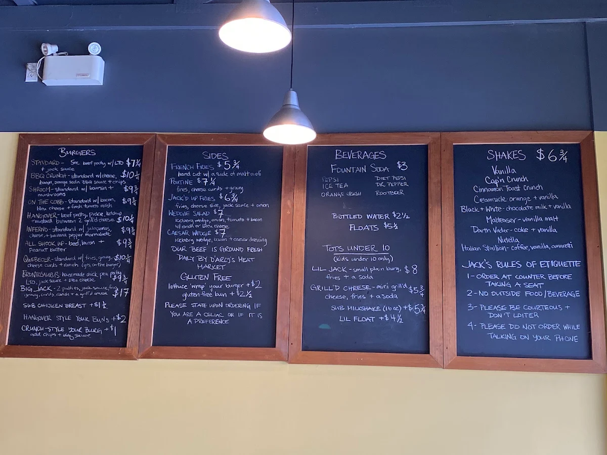 Menu, Jack's Burger Shack