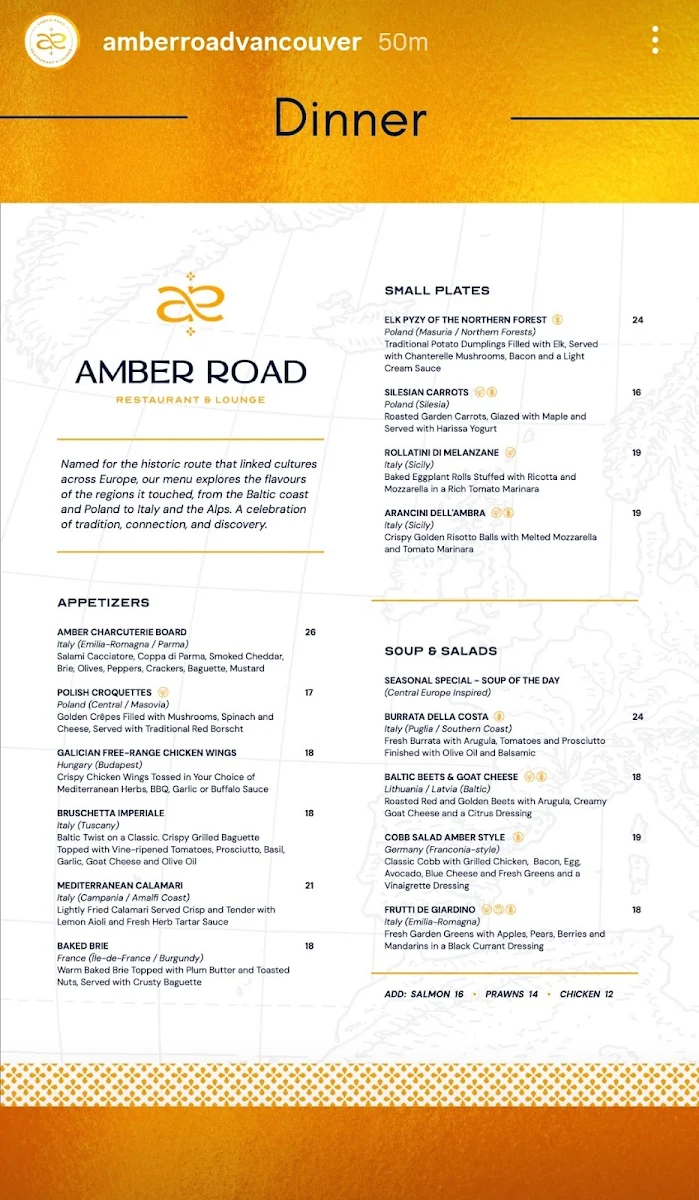 Menu, Amber Road Restaurant