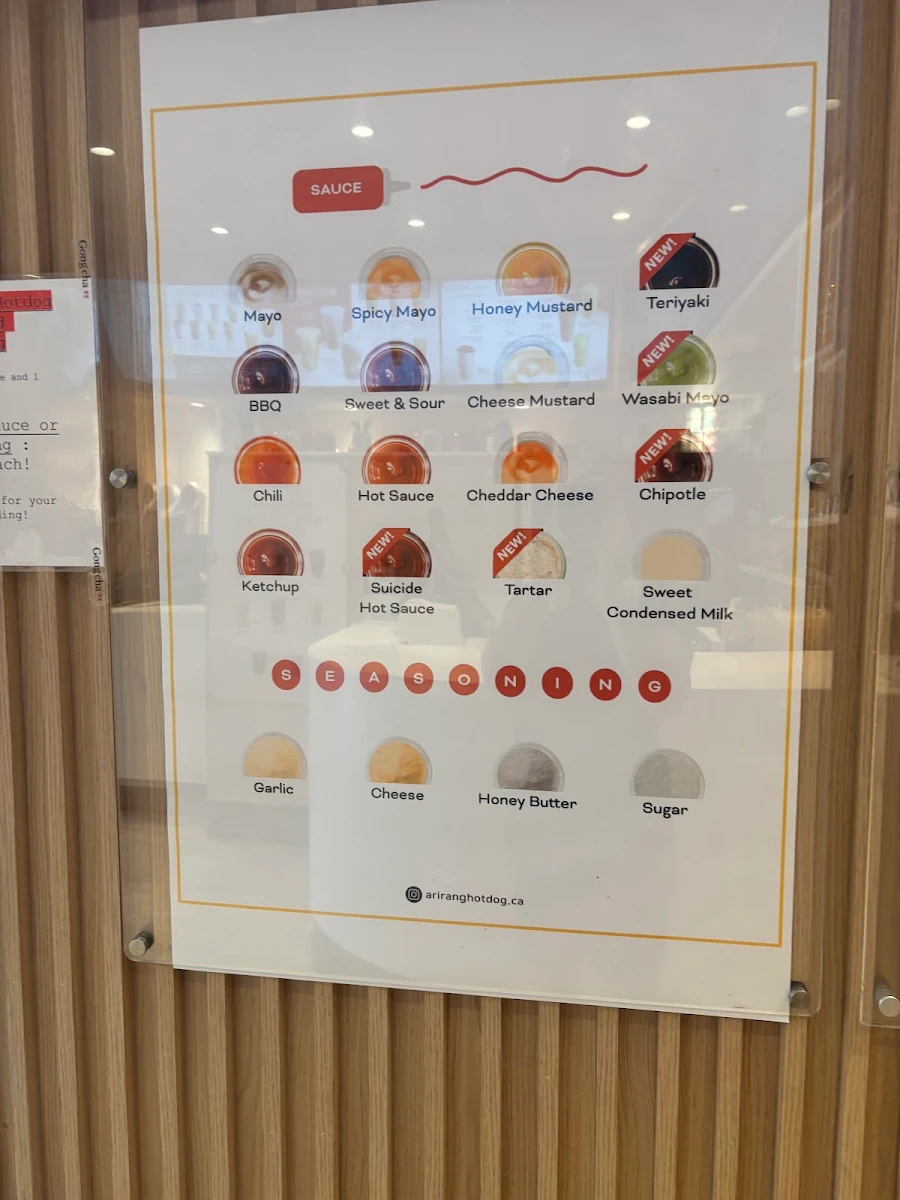 Menu, Gong cha and Arirang Hotdog Wilson