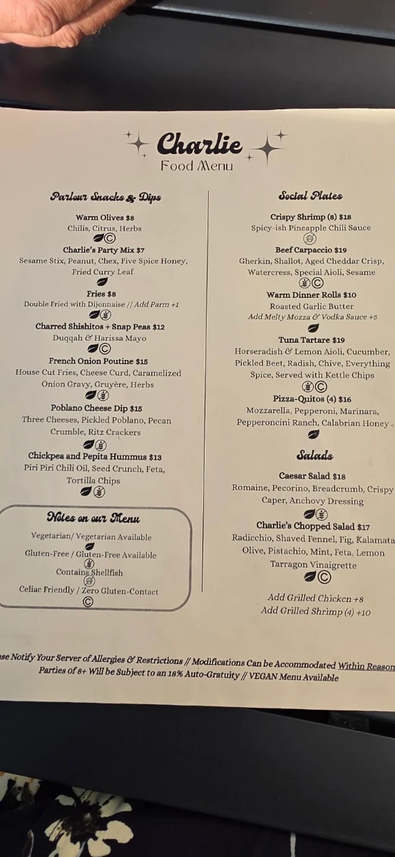 Menu, Charlie