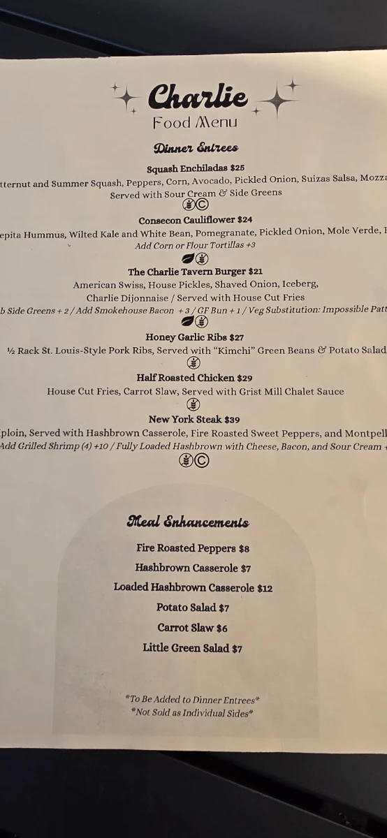 Menu, Charlie