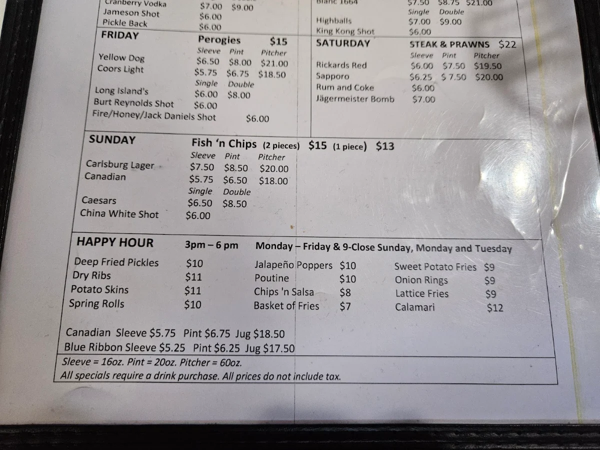 Menu, The Thirsty Duck Pub