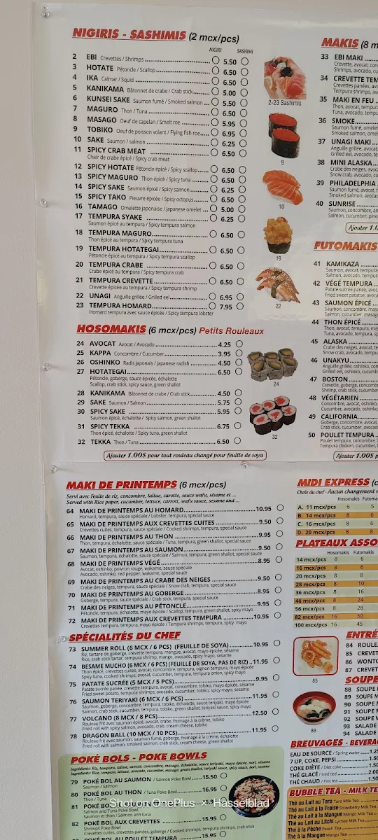 Menu, Restaurant Oh mon sushi